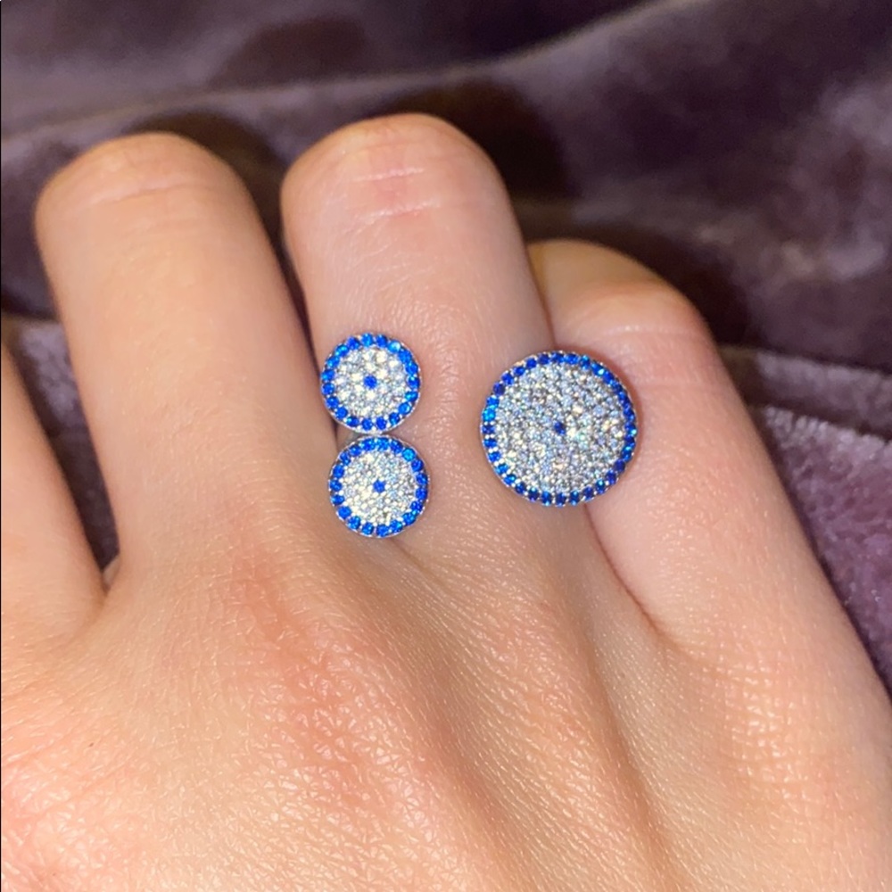 Evil eye sterling silver ring